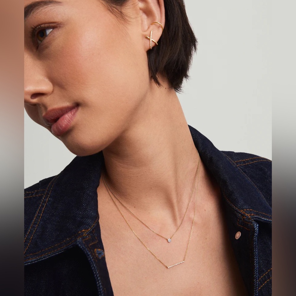 Nadri Delicate Silver Tone Bar CZ Necklace